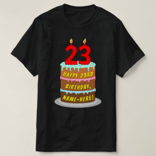 T-shirt 23e anniversaire — Fun Cake & Candles, avec nom pe