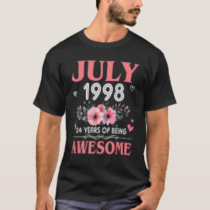 T-shirt 24 Ans Fabriqué En Juillet 1998 24ème Anniversaire