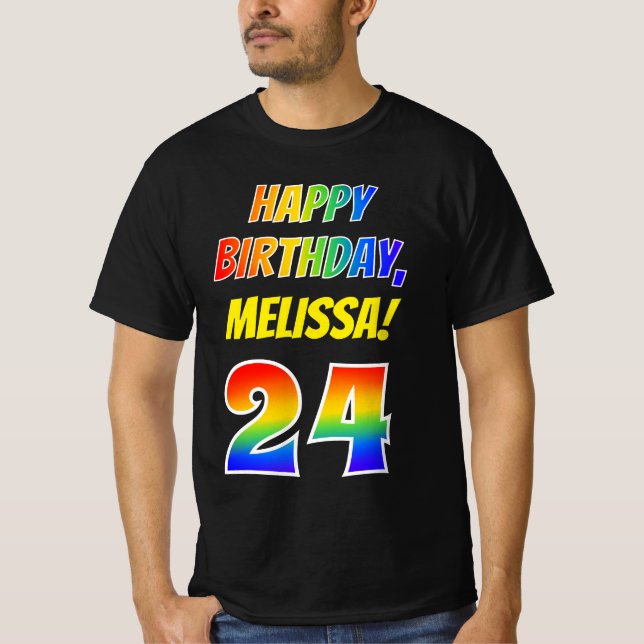 T-shirt 24e anniversaire — Bold, Fun, Rainbow 24, Nom pers (Devant)