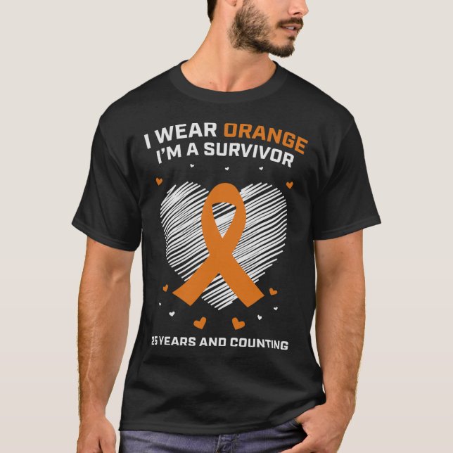 T-shirt 25 ans Leucémie Survivor Dons Orange Cancer Gratui (Devant)