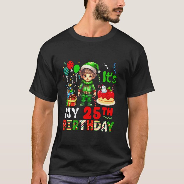 T-shirt 25e anniversaire Noël Mignonne Elf Fière 25 ans Ol (Devant)