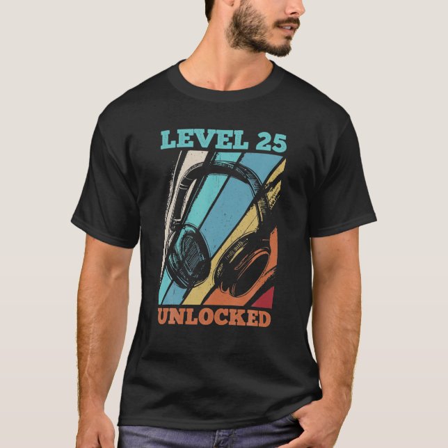 T-shirt 25e Anniversaire Vidéo Gamer Niveau 25 Déverrouill (Devant)