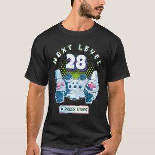 T-shirt 28 Anniversaire Gamer Niveau 28 Suivant Contrôleur