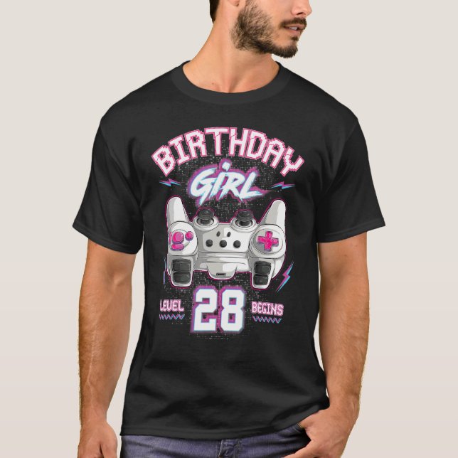 T-shirt 28e anniversaire Jeu de fille niveau 28 commence j (Devant)