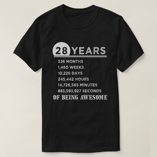 T-shirt 28ème Chemise d'anniversaire cadeaux (Design devant)