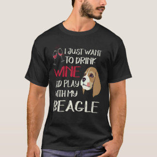 T-shirt 2 Boire du vin et jouer avec mon beagle