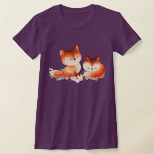 T-shirt 2 mignons Petits Renards Rouges Aquarelle Design