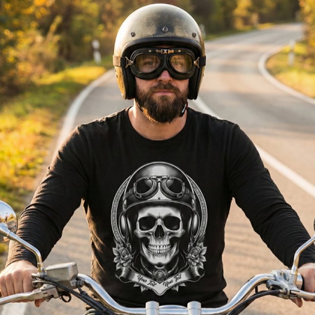 T-shirt 2 Sided Custom Biker Skull Motorcycle Long Sleeve (Créateur téléchargé)