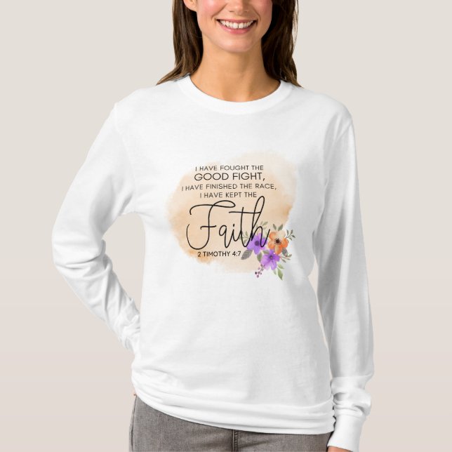 T-shirt 2 Timothée 4:7 - J'ai gardé la foi Peach (Devant)