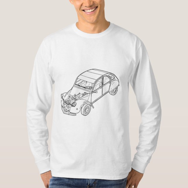 T-shirt 2CV Citroen avec schéma évident moteur (Devant)