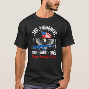 T-shirt 2e amendement Dieu Armes à feu Guillemets Fabriqué