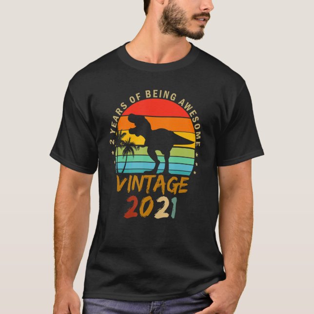 T-shirt 2e anniversaire Dinosaur 2 ans Garçons Awesome Sin (Devant)