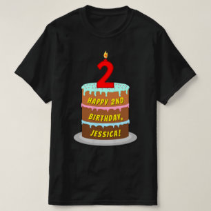 T-shirt 2e anniversaire — Fun Cake & Candle, avec nom pers