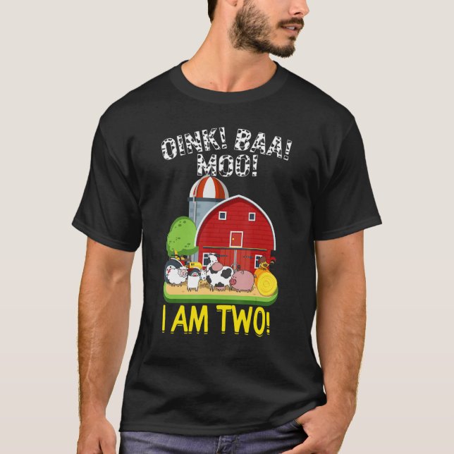 T-shirt 2e anniversaire Oink Baa Moo Je suis deux animaux  (Devant)