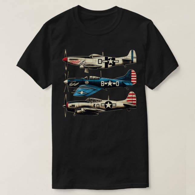 T-shirt 2ÈME GUERRE MONDIALE Warplanes B17 P51 Mustang F4U (Design devant)