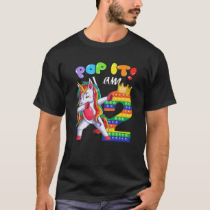 T-shirt 2Nd Birthday Girls Dabbing Unicorn Pop It I Am 2 Y