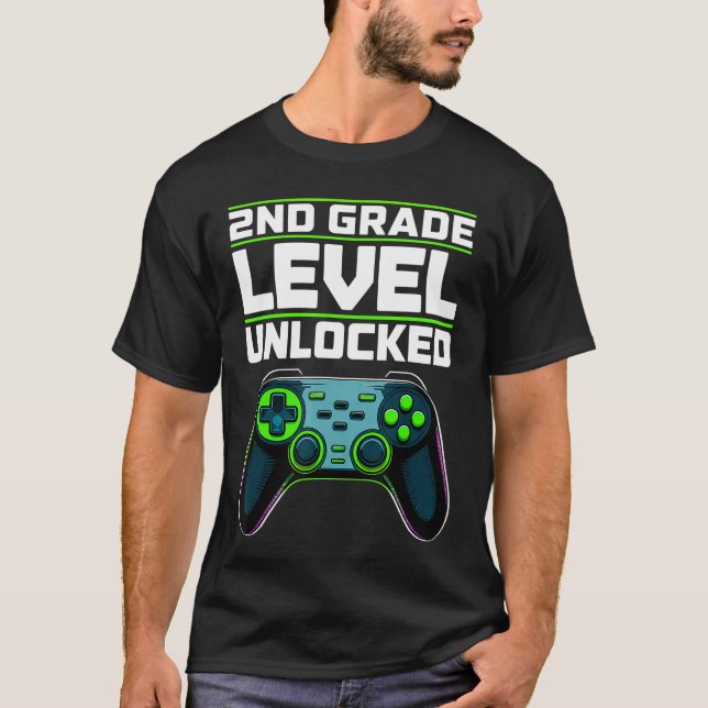 T-shirt 2nd Grade Level Unlocked Gaming Controller Back to (Devant)