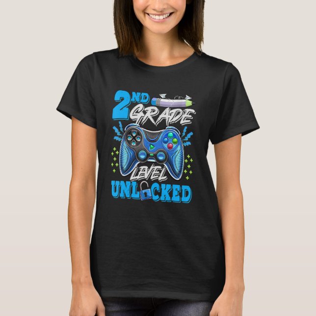 T-shirt 2nd Grade Level Unlocked Video Game Back To School (Devant)