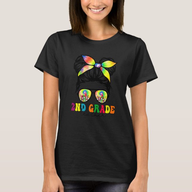T-shirt 2nd Grade Teacher Messy Bun Groovy First Day Of Sc (Devant)