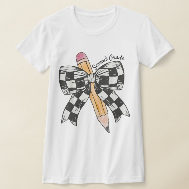 T-shirt 2nd Grade Teacher Pencil Coquette Bow (Poser)