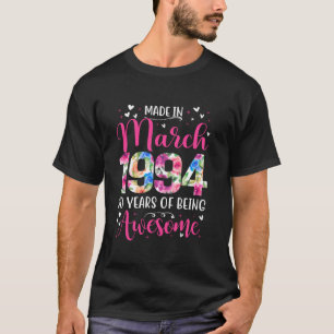 T-shirt 30e anniversaire cadeau floral pour les femmes née
