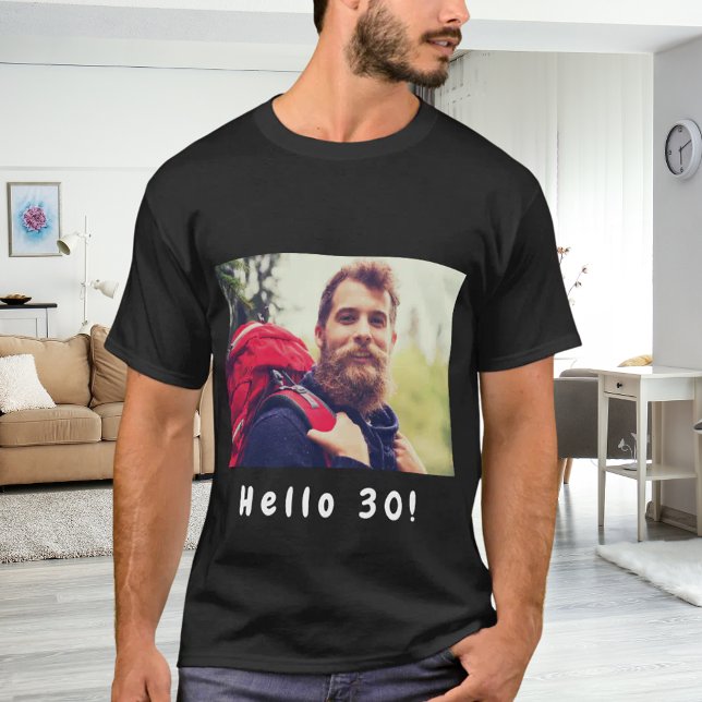T-shirt 30e anniversaire noir photo bonjour 30 hommes (Créateur téléchargé)