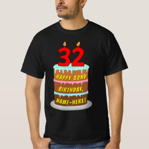 T-shirt 32e anniversaire — Fun Cake & Candles, avec nom pe