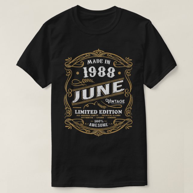 T-shirt 33 Ans 33 Ans Né Juin Fait 1988 Vin (Design devant)