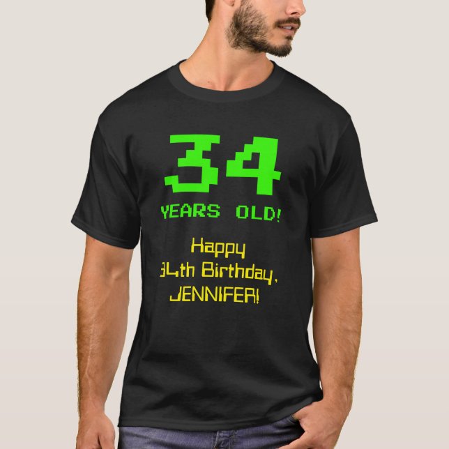 T-shirt 34e anniversaire : Amusant, 8 bits Look, Nerdy / G (Devant)