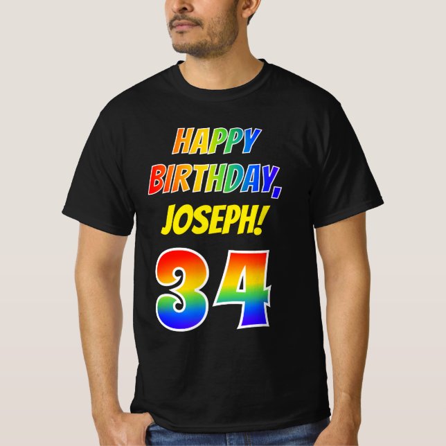 T-shirt 34e anniversaire — Bold, Fun, Rainbow 34, Nom pers (Devant)