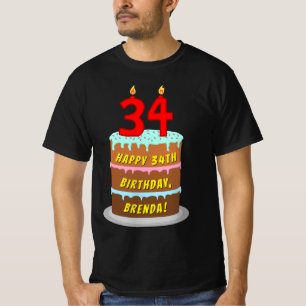 T-shirt 34e anniversaire — Fun Cake & Candles, avec nom pe