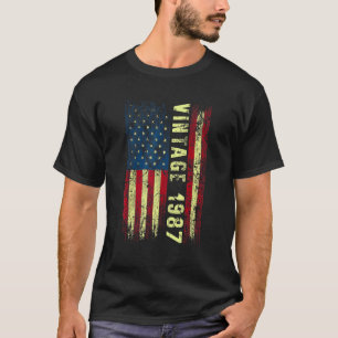 T-shirt 35 ans Vintage 1987 Drapeau américain 35e annivers