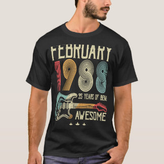 T-shirt 35e anniversaire Guitare rétro Février 1988 35 ans