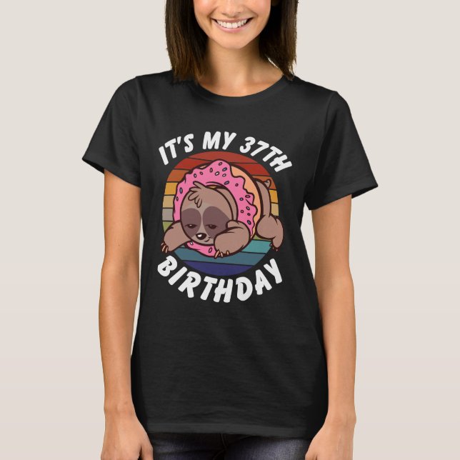 T-shirt 37 Ans Vieux Drôle Sloth Et Donut Retro Vintage 3 (Devant)
