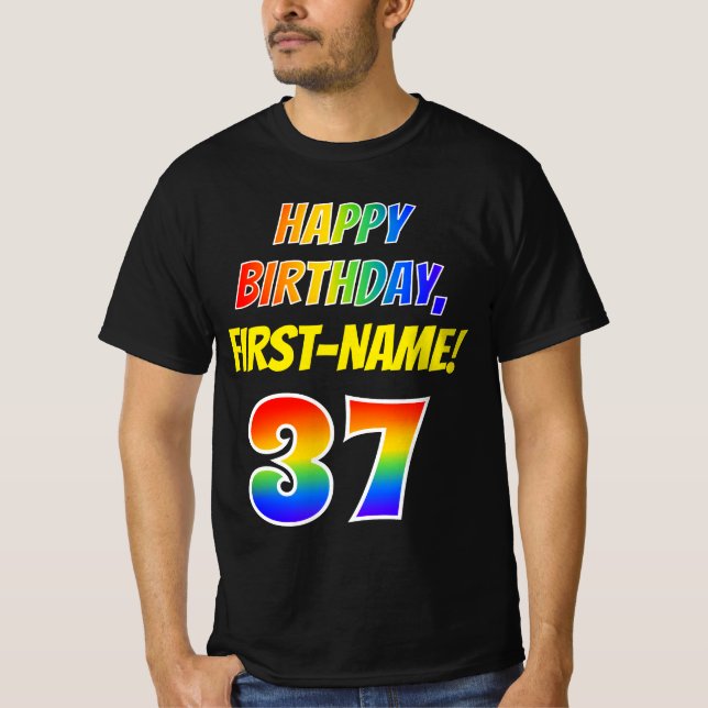 T-shirt 37e anniversaire — Bold, Fun, Rainbow 37, Nom pers (Devant)