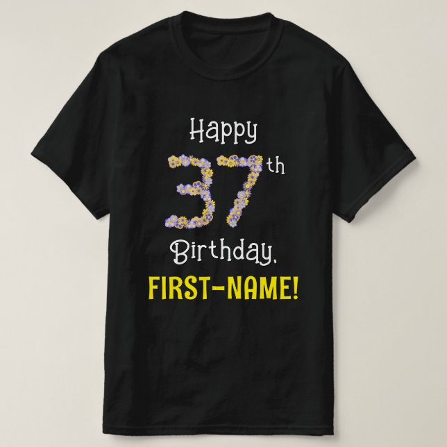 T-shirt 37e anniversaire : Fleurs florales Numéro "37" + N (Design devant)
