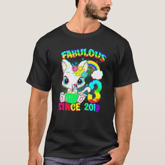 T-shirt 3 Ans 3ème anniversaire mignon Fille de chat Fabul (Devant)