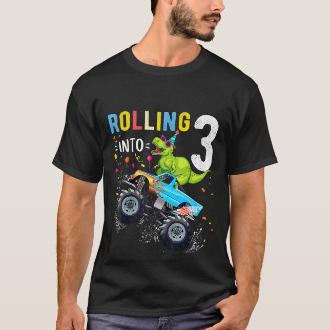 T-shirt 3 ans Anniversaire Dinosaur Monster Famille de cam (Devant)
