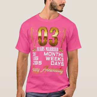 T-shirt 3 ans mariés Funny 3e anniversaire Mariage