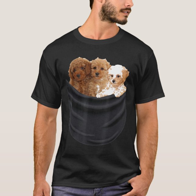 T-shirt 3 Chien De Poodle Dans Poche Drôle Cadeau Pour Hom (Devant)