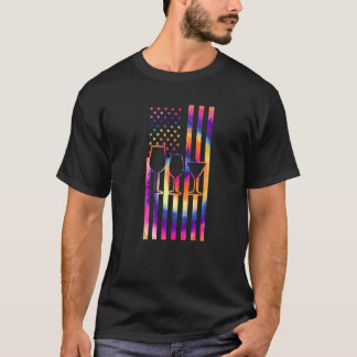 T-shirt 3 De Vins Tie Dye Drapeau Américain Vin Vin Verre