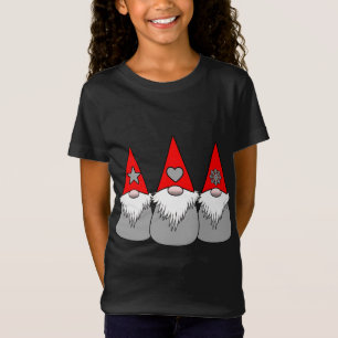 T-Shirt 3 Gnomes nordiques Noël Hiver Rouge Gris Casquette