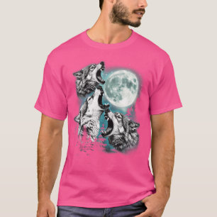 T-shirt 3 Lune de loup hurlant tête de loup loups amusants