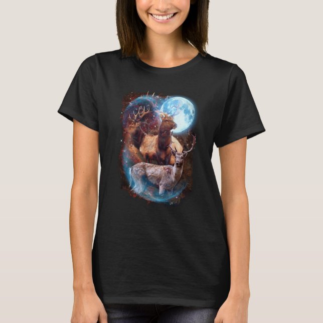 T-shirt 3 Moon Deer Animal Reindeer Graphic (Devant)