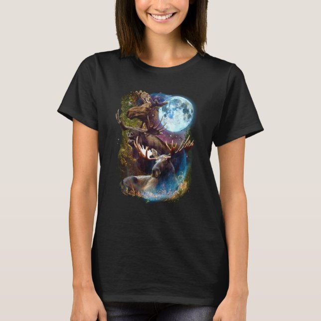 T-shirt 3 Moon Moose Deer Elk Animal Graphic (Devant)
