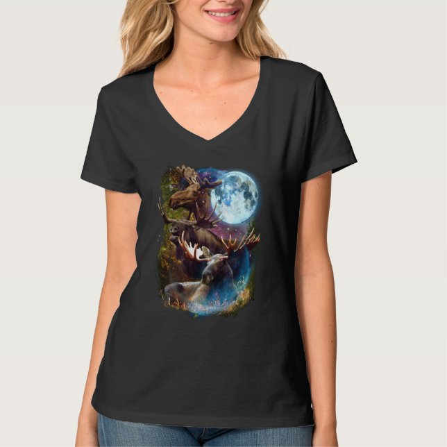 T-shirt 3 Moon Moose Deer Elk Animal Graphic (Devant)