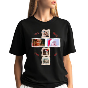 T-shirt 3 Photos personnalisées Croix de Noël Correspondan