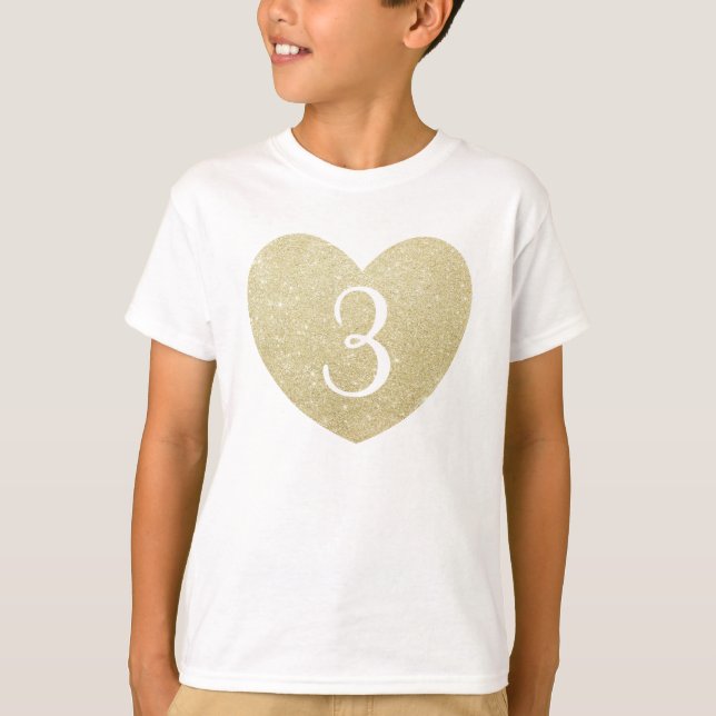 T-shirt 3e anniversaire fille coeur de Parties scintillant (Devant)