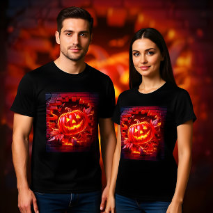 T-shirt 3e Halloween Citrouille rouge dans un trou dans le