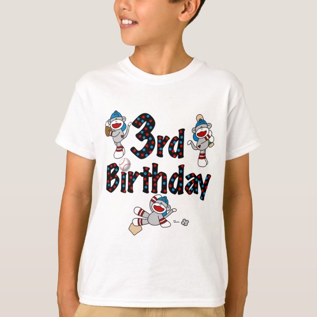 T-shirt 3ème anniversaire du baseball de singe de soie (Devant)